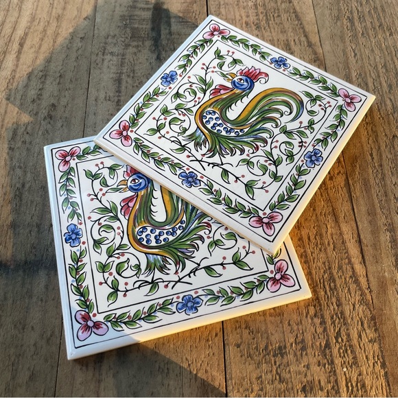 Ceramic Glazed Clay Tiles 4 x 4" Made in Portugal - Set of 2 - Picture 1 of 13